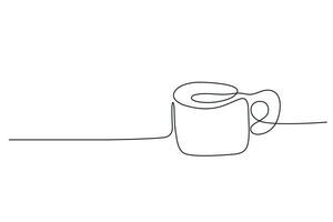 Continuous one line drawing of cup of tea or coffee. Simple linear hot drink vector. Modern line art logo for coffee vector