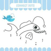 Dot to dot activity worksheet for preschool kids.  Connect dots. Angler fish. Vector Illustration.