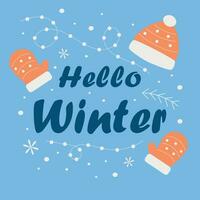 Hola invierno, invierno ilustración, Hola invierno caligrafía texto vector