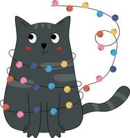 Vector cute cartoon cat in a garland