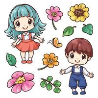 kawaii niño y linda elemento vector