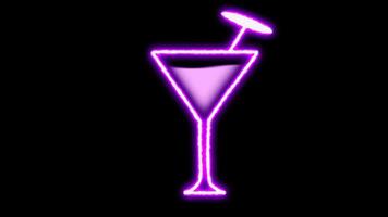 rosa cocktail neon lysande ljus glas animering bar dryck begrepp transparent bakgrund video