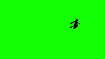 black witch flying halloween element loop motion graphics video transparent background with alpha channel