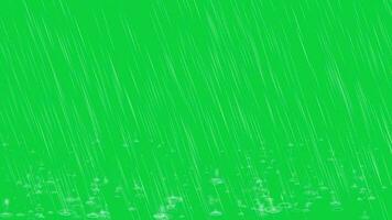 Rain with water drop splashes animation effect, heavy rainfall vfx overlay background, rain falling animation effect on green screen chroma key background video