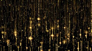 award Gold Particles. shining neon lines Glamour Rain falling animation on black background video