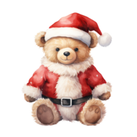 AI generated Teddy Bear Wearing Santa Costume For Christmas Event. Watercolor Style. AI Generated png