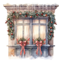 AI generated Window For Christmas Event. Watercolor Style. AI Generated png
