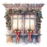 ai generiert Fenster zum Weihnachten Fall. Aquarell Stil. ai generiert png