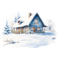 ai généré maison sur neige champ pour Noël événement. aquarelle style. ai généré png