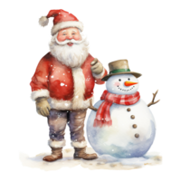 ai generiert Santa und Schneemann zum Weihnachten Fall. Aquarell Stil. ai generiert png