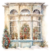 ai generiert Fenster zum Weihnachten Fall. Aquarell Stil. ai generiert png