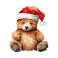 ai genererad teddy Björn bär santa kostym för jul händelse. vattenfärg stil. ai genererad png