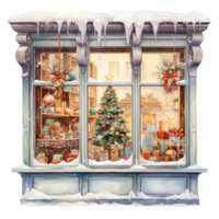 ai generiert Fenster zum Weihnachten Fall. Aquarell Stil. ai generiert png