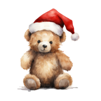 AI generated Teddy Bear Wearing Santa Costume For Christmas Event. Watercolor Style. AI Generated png