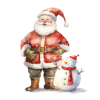 AI generated Santa and Snowman For Christmas Event. Watercolor Style. AI Generated png