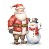 AI generated Santa and Snowman For Christmas Event. Watercolor Style. AI Generated png