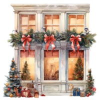 ai generiert Fenster zum Weihnachten Fall. Aquarell Stil. ai generiert png