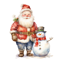 AI generated Santa and Snowman For Christmas Event. Watercolor Style. AI Generated png