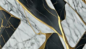 Gray with black and gold lines marble background. Marble board background top view. Generative AI photo
