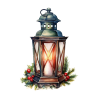 Lantern For Christmas Event. Watercolor Style. AI Generated png