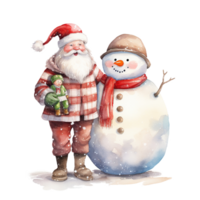 AI generated Santa and Snowman For Christmas Event. Watercolor Style. AI Generated png