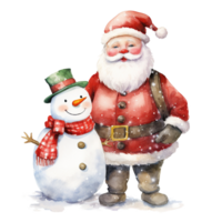 AI generated Santa and Snowman For Christmas Event. Watercolor Style. AI Generated png