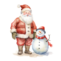 AI generated Santa and Snowman For Christmas Event. Watercolor Style. AI Generated png