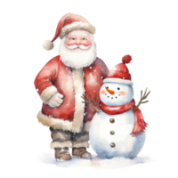 AI generated Santa and Snowman For Christmas Event. Watercolor Style. AI Generated png