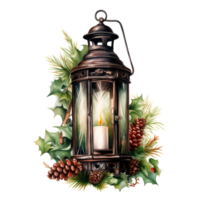 Lantern For Christmas Event. Watercolor Style. AI Generated png