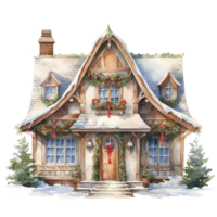 House For Christmas Event. Watercolor Style. AI Generated png