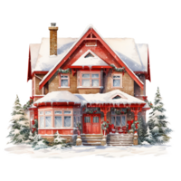 House For Christmas Event. Watercolor Style. AI Generated png