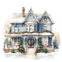 House For Christmas Event. Watercolor Style. AI Generated png