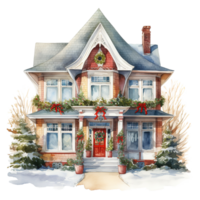 House For Christmas Event. Watercolor Style. AI Generated png