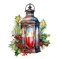 Lantern For Christmas Event. Watercolor Style. AI Generated png