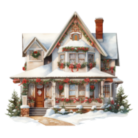 House For Christmas Event. Watercolor Style. AI Generated png