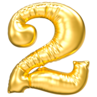 2 Number Gold 3D Rendering png