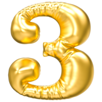 3 Number Gold 3D Rendering png