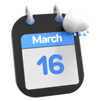 March Calendar Raining Cloud 3D Illustration Day 16 png