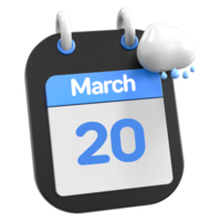 Mars calendrier il pleut nuage 3d illustration journée 20 png