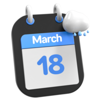 March Calendar Raining Cloud 3D Illustration Day 18 png
