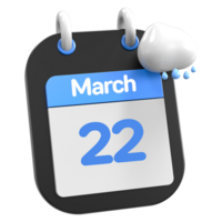 marzo calendario lloviendo nube 3d ilustración día 22 png