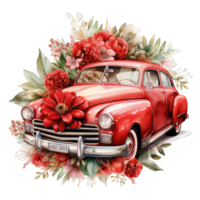 ai gegenereerd retro auto speelgoed- met rood rozen bloemen met transparant achtergrond png