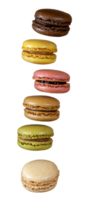 Cut out of colorful French macaroons flying png