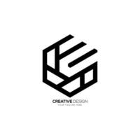 Creative unique hexagon shape letter CE with line art negative space monogram logo vector