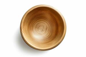 A close-up view of an empty round wooden bowl, AI Generated photo