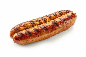 Two grilled sausages isolated on a white background,AI Generated photo