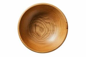 A close-up view of an empty round wooden bowl, AI Generated photo