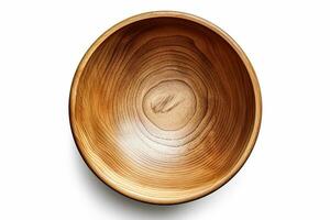 A close-up view of an empty round wooden bowl, AI Generated photo