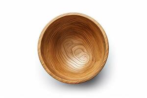 A close-up view of an empty round wooden bowl, AI Generated photo