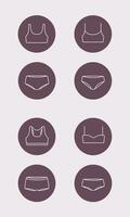 Women's sport underwear. Bra and panties line icon in the circle. Vector illustration.